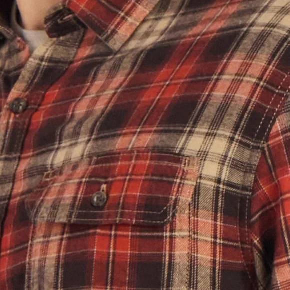 George Men's Button Down Red Tan & Black Plaid Flannel Double Pocket Shirt-SZ:M - Picture 9 of 16